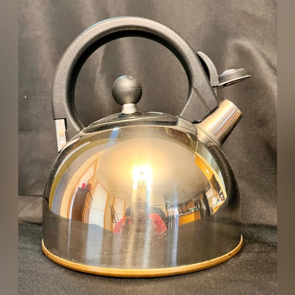 Vintage Copco 1213 Stainless Steel Copper Bottom Whistling Tea Kettle Small 6x7”